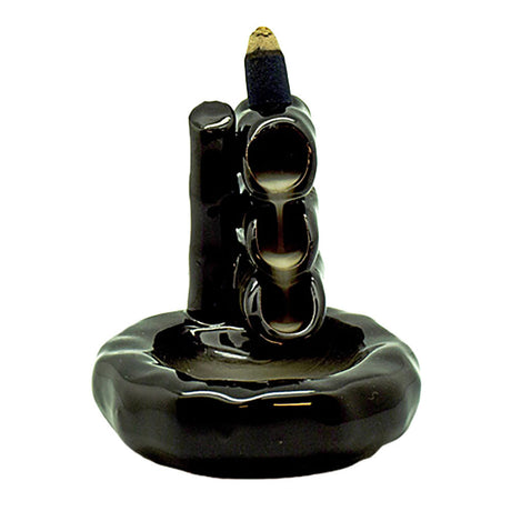 Bamboo Logs Ceramic Backflow Incense Burner - 4.25" Front View on White Background
