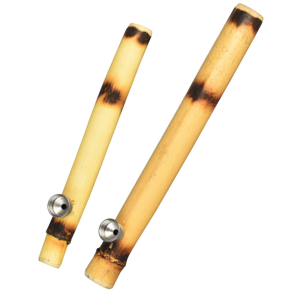 Bamboo Steamroller Pipes with Metal Bowls for Dry Herbs, Medium Size - Angled View