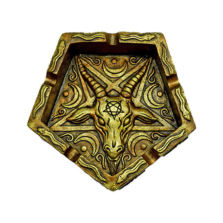Baphomet Pentagonal Ashtray, 5" Black Polyresin, Intricate Design - Top View