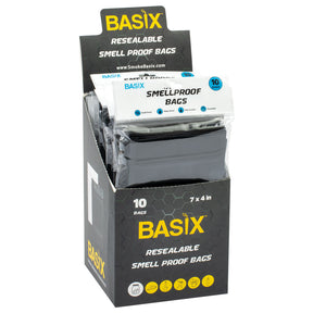 Basix Resealable Smellproof Bags in 12pc display box, 10-pack, black and white assorted sizes