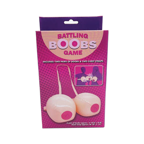 Battling Boobs Inflatable Game with PVC chest straps, front view on seamless white background