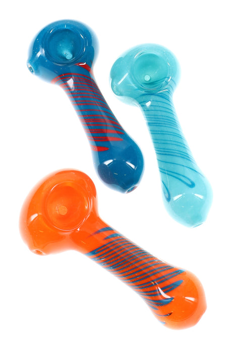 Colorful Squiggle Frit Spoon Pipe Stripe Sprite 3.5 inch