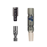 DynaVap BB3 vaporizer with glass body and metal cap, disassembled view on white background