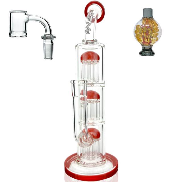 AFM Glass 11.5" Triple Arm Perc Dab Rig with Quartz Banger & Carb Cap, Front View