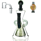 AFM Glass 10" Hourglass Colored Recycler Dab Rig with Quartz Banger, Front View