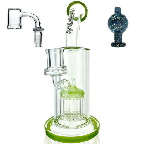 AFM 9" Groovy Arm Perc Dab Rig with Quartz Banger & Carb Cap, Showerhead Perc, Front View