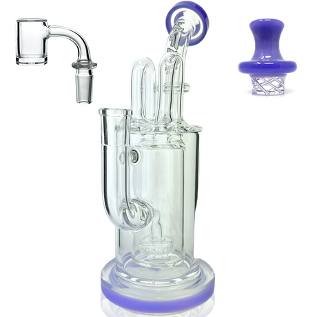 9.5" AFM Milky Way Pump Recycler Dab Rig with Quartz Banger, Colored Accents, Front View