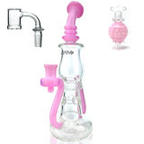 AFM Nebula Glass Recycler Dab Rig with Quartz Banger, Pink Accents, Front View