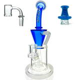 AFM 10" Incycler Dab Rig in Blue with Quartz Banger & Carb Cap, Borosilicate Glass, Front View