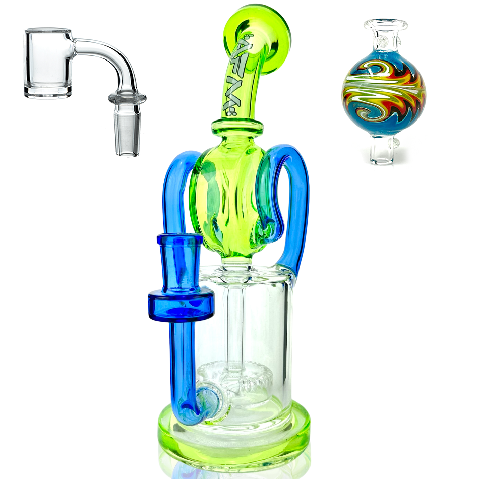 AFM Andromeda Recycler Dab Rig with Quartz Banger & Carb Cap, Borosilicate Glass, Front View