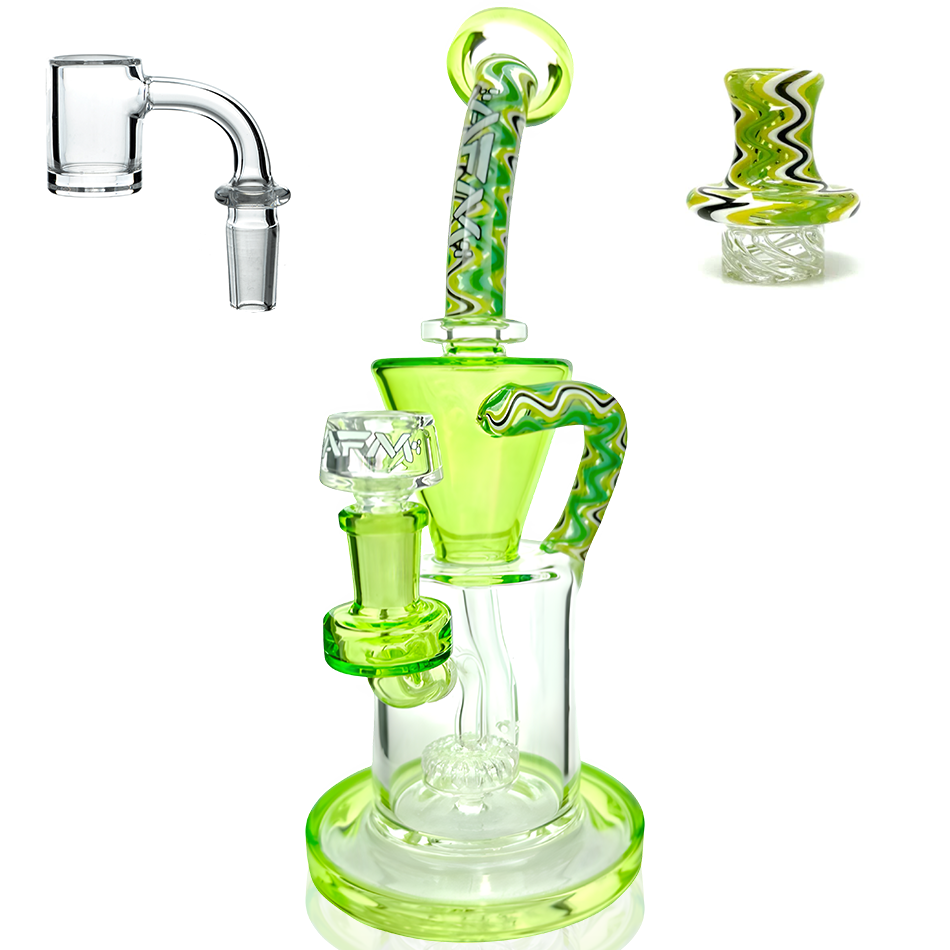 AFM Glass 10" Incycler Dab Rig with Showerhead Perc, Quartz Banger & Carb Cap in Neon Green