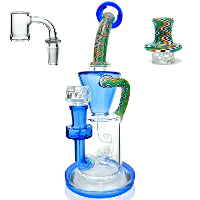 10" AFM Glass Drain Recycler Dab Rig with Reversal Inline, Quartz Banger & Carb Cap