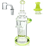 AFM Glass 10" Power Station Recycler Dab Rig with Color Lip, Quartz Banger & Carb Cap