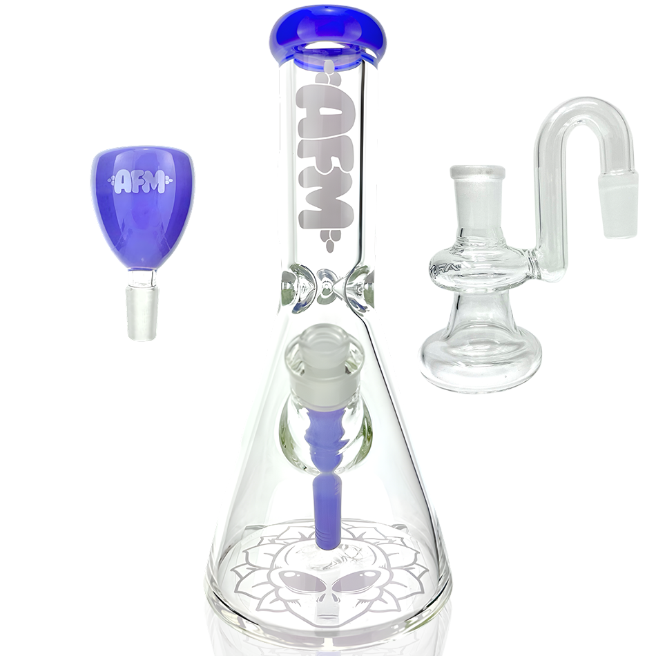 12" AFM Chubbi Beaker Bong with Clear Body and Colored Lip, Dry Catcher Included - Front View