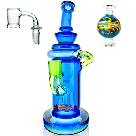 AFM Glass 10" Power Station Recycler Dab Rig in Blue with Quartz Banger & Carb Cap