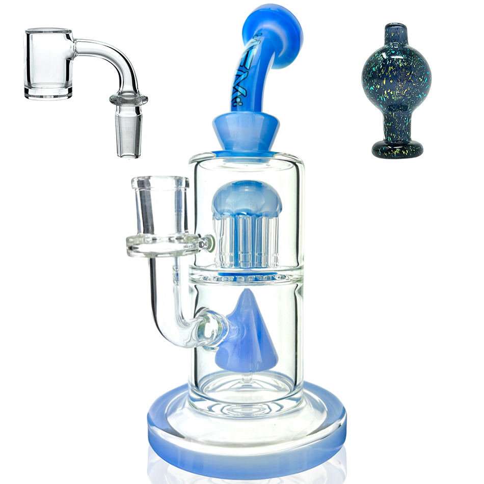 AFM Glass 10" Pyramid Perc Dab Rig with Quartz Banger & Carb Cap, Front View