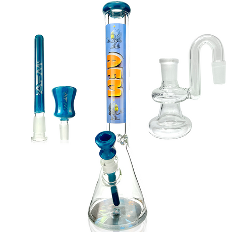 AFM AI God Horus 9mm Glass Beaker Bong Bundle with Dry-Catcher in Clear and Blue