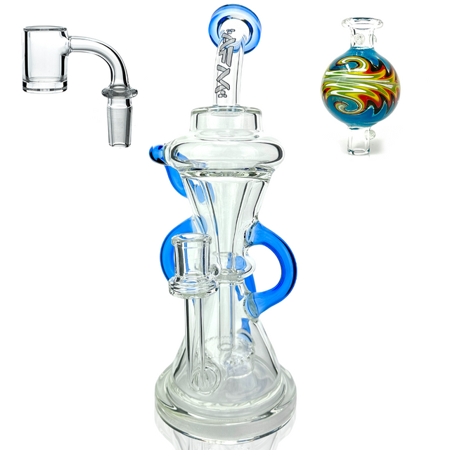 AFM Glass 12" Clear Recycler Dab Rig with Quartz Banger & Carb Cap, Borosilicate