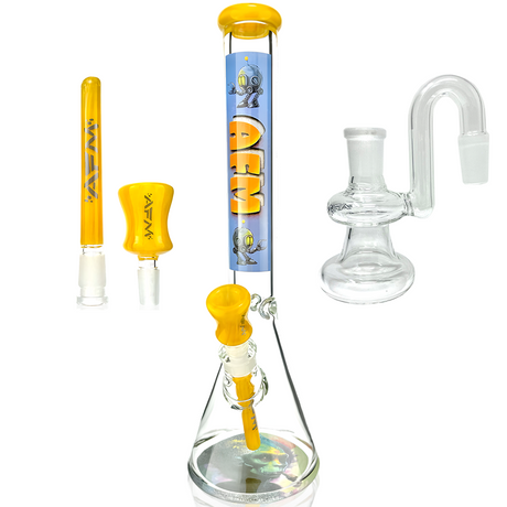 AFM 18" Glass Beaker Bong with 9mm thickness, dry-catcher, and colored accents - Front View