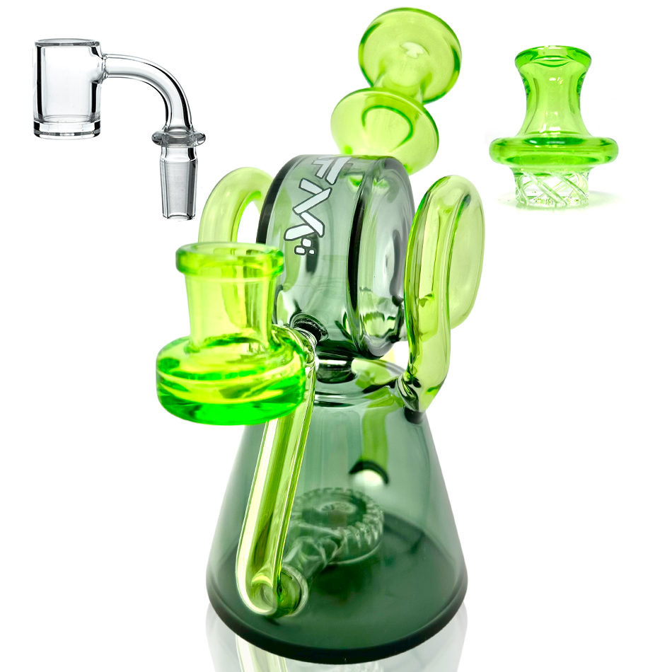 8" AFM Glass Recycler Dab Rig with Quartz Banger & Carb Cap, Green Borosilicate