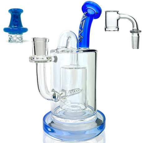 AFM 8" Pump Color Glass Recycler Dab Rig with Quartz Banger & Carb Cap, Blue Accents