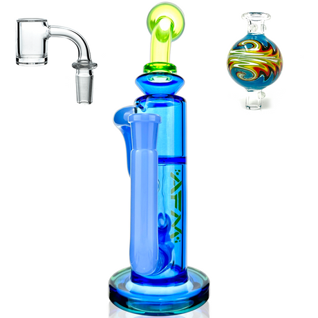 AFM 10" Bilbao Blue Glass Recycler Dab Rig with Quartz Banger and Colorful Accents