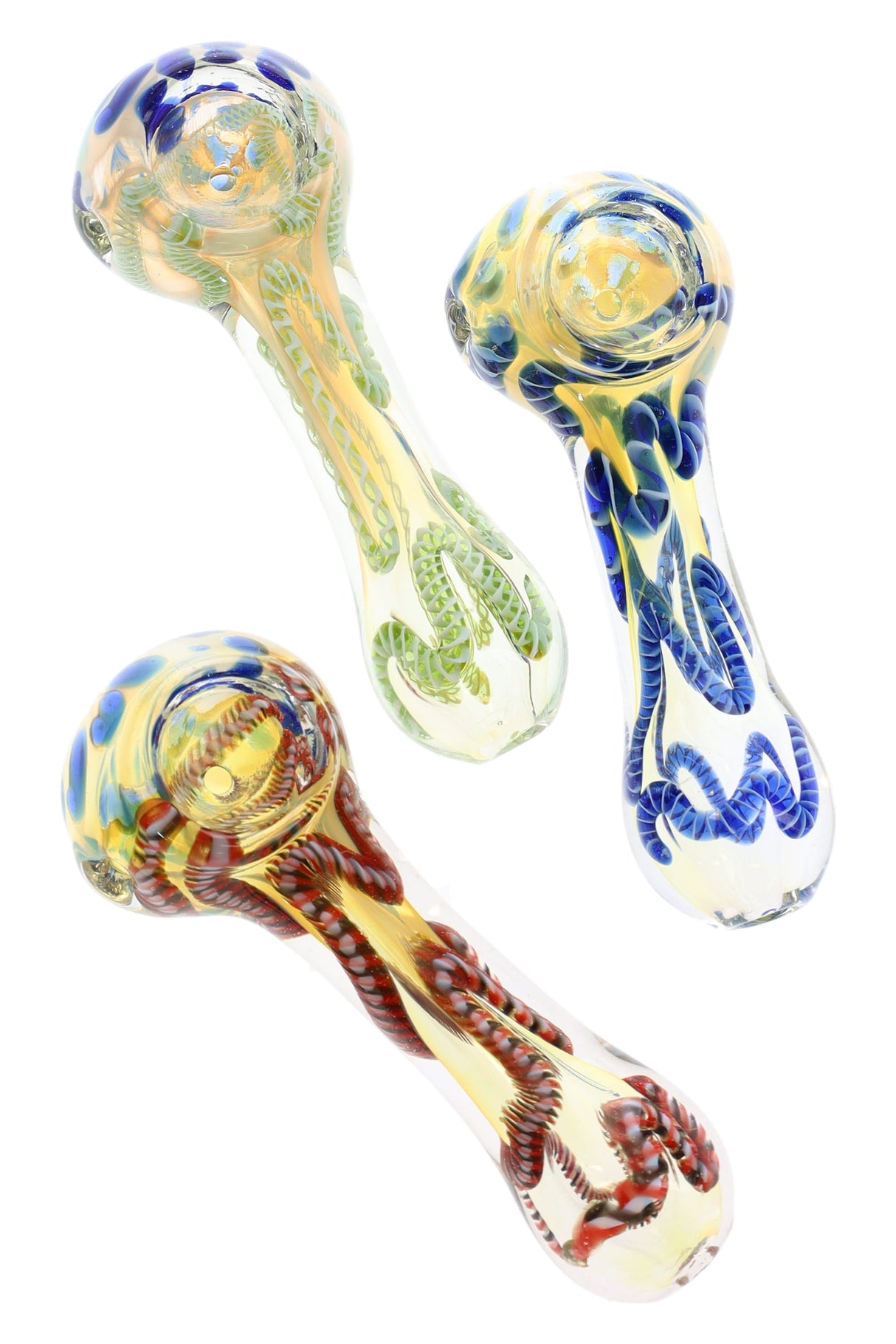 Silver Fumed Squiggle-Striped Glass Hand Pipe “Wavy Wonder” – Assorted Colors