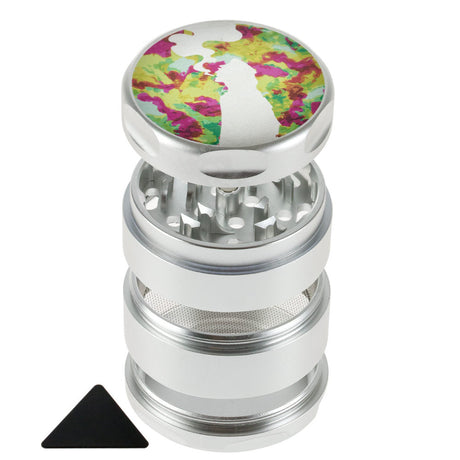 Beach Bum 4-Piece Aluminum Grinder 55mm with colorful top design, front view on white background