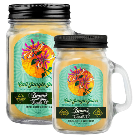 Beamer Candle Co. Cali Jungle Juice Mason Jar Candles in two sizes with vibrant labels