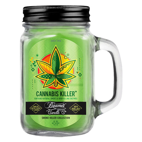 Beamer Candle Co. Mason Jar Candle, Cannabis Killer, soy wax blend, front view