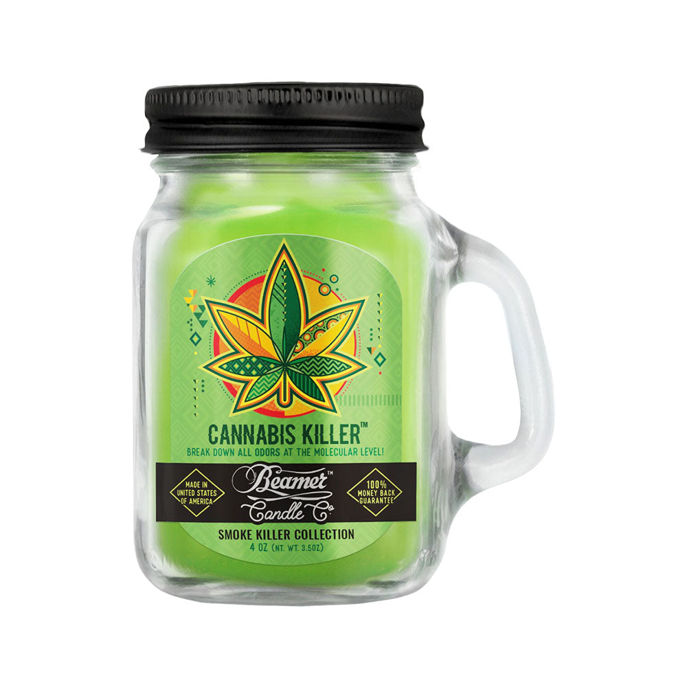 Beamer Candle Co. Cannabis Killer soy wax blend candle in mason jar, front view on white background