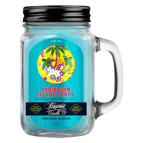 Beamer Candle Co. large mason jar candle with Caribbean Island Party scent, front view on white background
