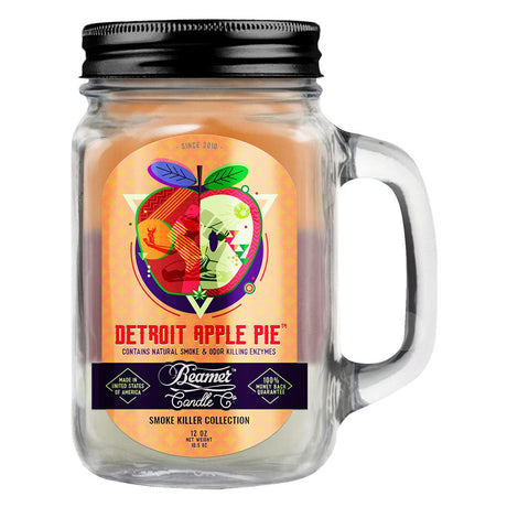 Beamer Candle Co. large mason jar candle with Detroit Apple Pie scent, soy wax, front view