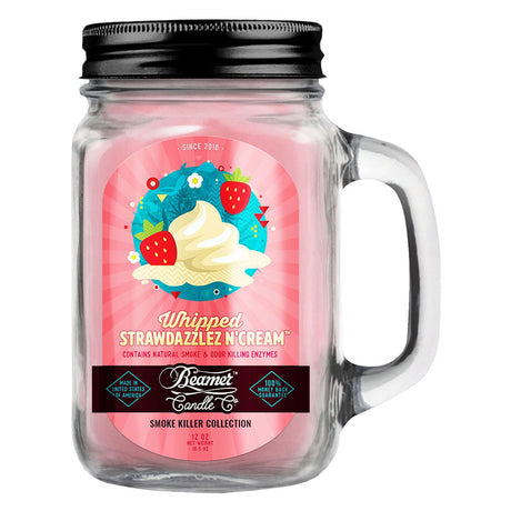 Beamer Candle Co. large mason jar candle with Whipped Strawdazzlez N' Cream scent, front view