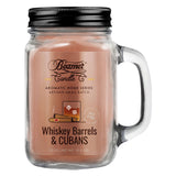 Beamer Candle Co. large mason jar candle with Whiskey Barrels & Cubans scent, front view on white