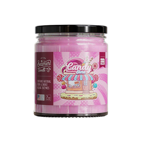 Beamer Candle Co. Candy Store Odor Killer 7oz, clear glass jar with pink label, front view