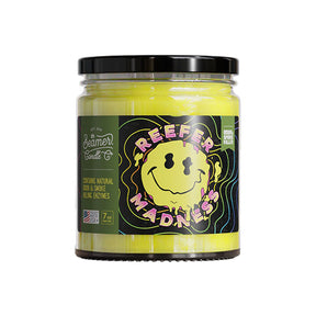 Beamer Candle Co. 7oz Reefer Madness Glass Jar Candle, Smoke Killer, Front View