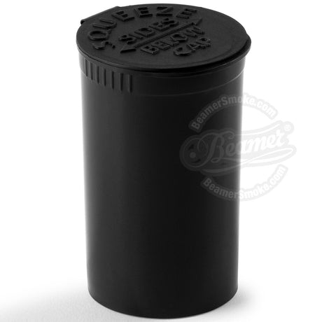 Beamer Smoke - Black Plastic Pop Top Squeeze Jar, Extra Small for Dry Herbs, Front View
