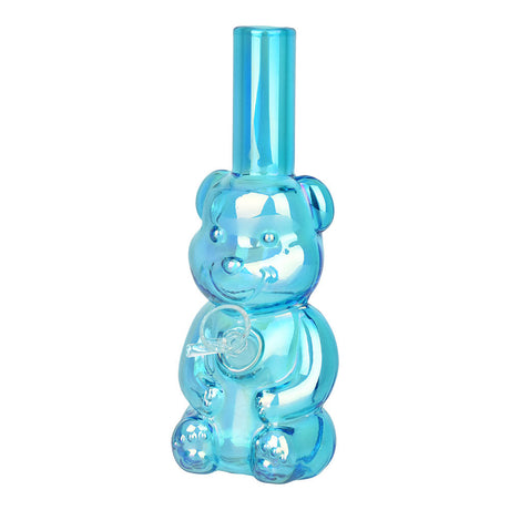 Bear Buddy Electroplated Water Pipe in Blue, 6" 10mm Female Joint, Novelty Borosilicate Glass