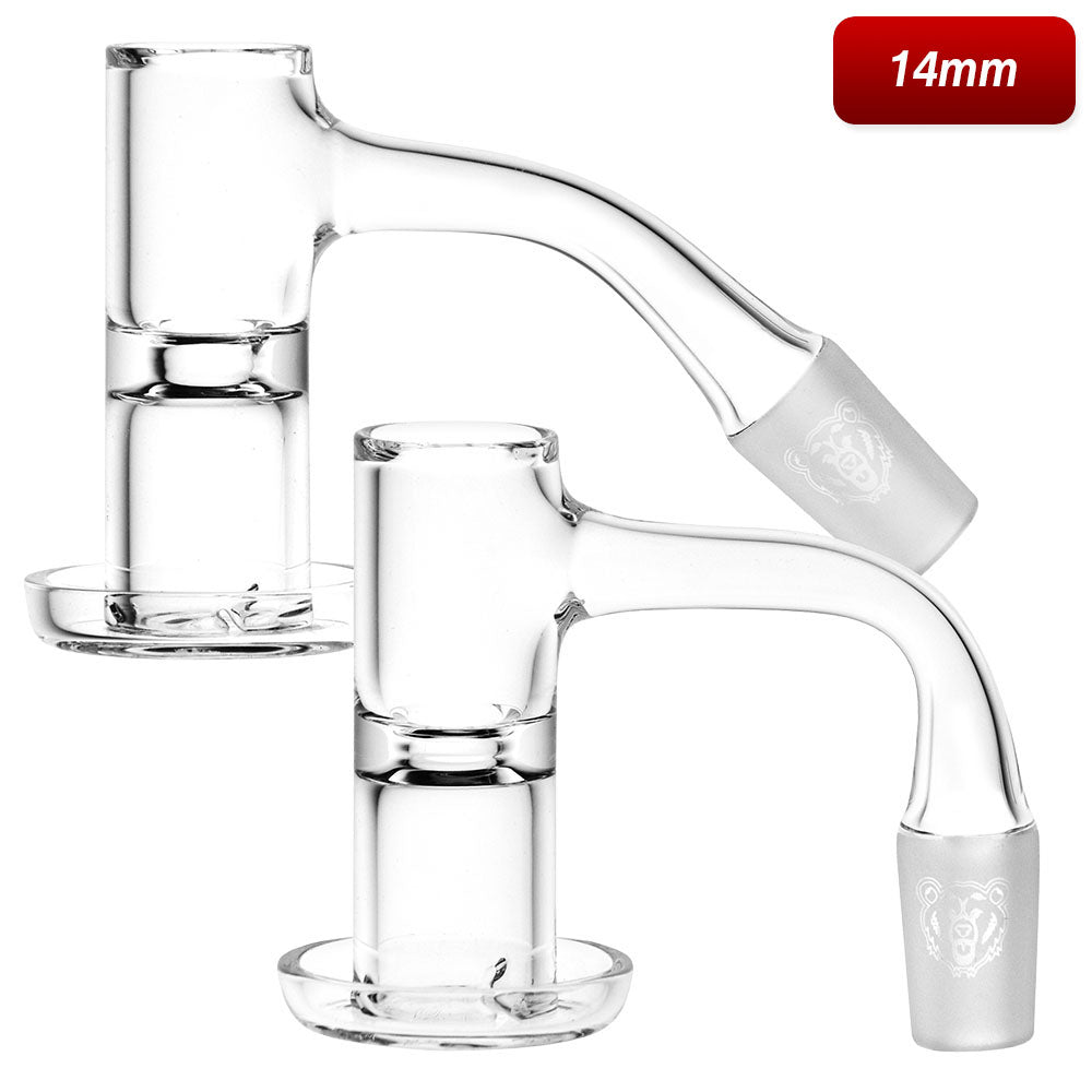 Bear Quartz Slurper Banger for Dab Rigs, 14mm Male Joint, Clear Quartz, Front and Side View