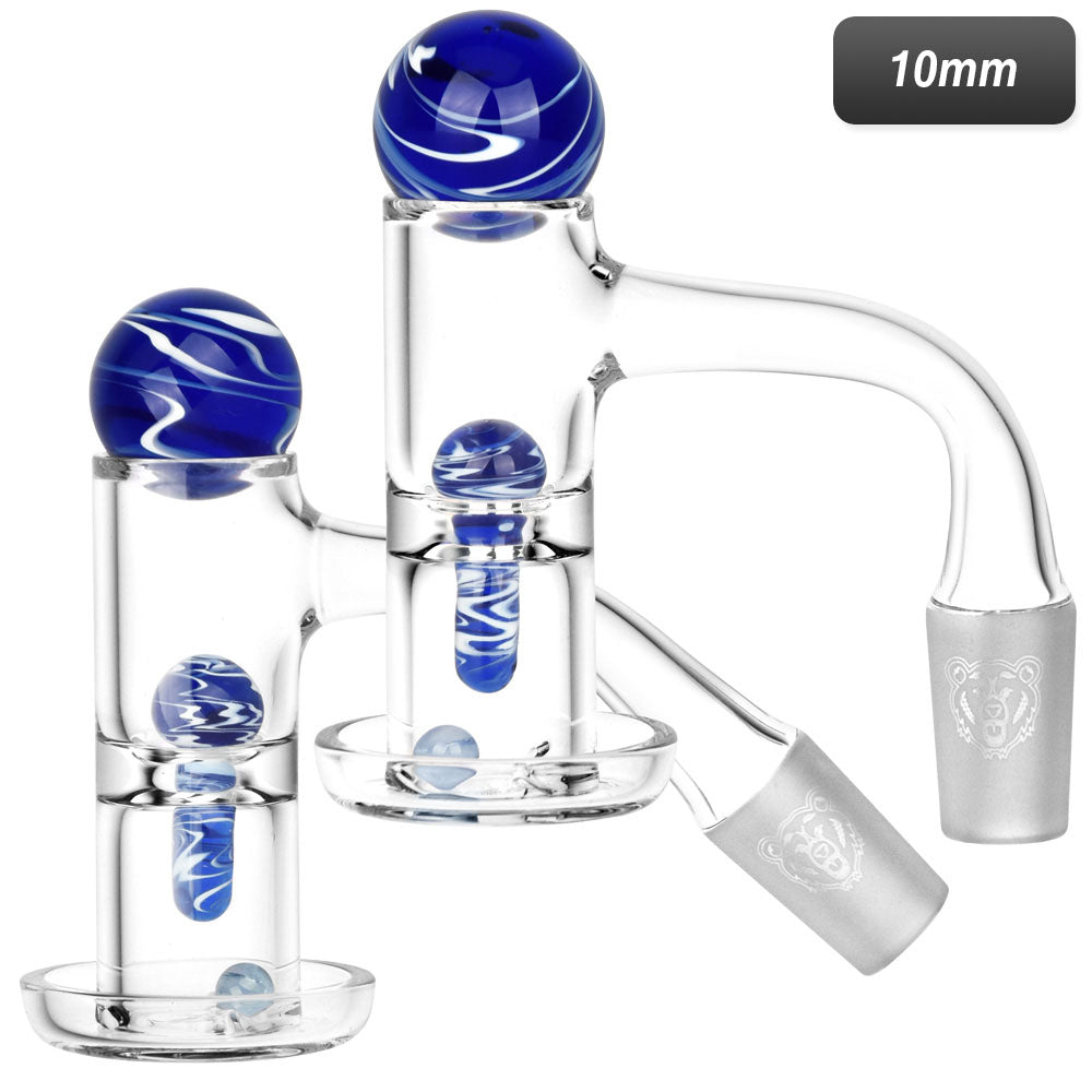 Bear Quartz Slurper Banger & Marble Set, 10mm Male Joint, Clear Quartz with Blue Accents