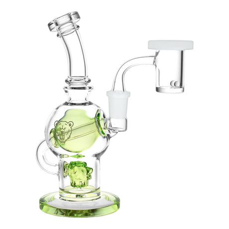 Bear Quartz BQ Sphere Dab Rig with intricate bear designs, 7" tall, 14mm female joint, front view