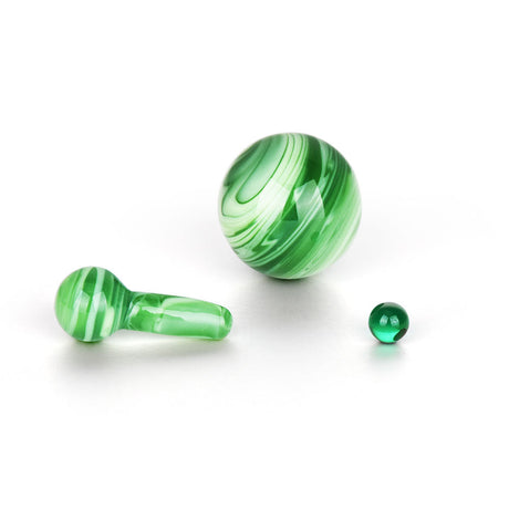 Bear Quartz Hanging Pillar Terp Marble Set in green swirl design, ideal for concentrates, front view on white