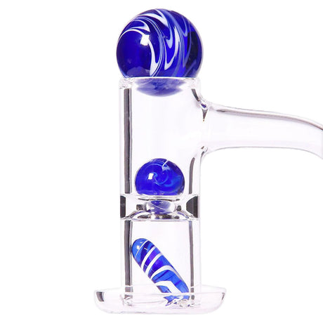 Bear Quartz Pillar Set with blue swirl design for dab rigs, side view on white background