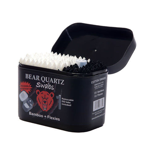 Bear Quartz Swabs Kit for pipe cleaning, 6pc set with bamboo and flexies, front view on white background