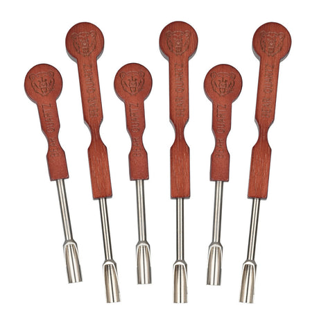 Bear Quartz Wood Handle Scoop Tip Dab Tools, 5.25" 6pc Set, front view on white background
