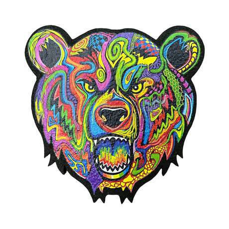 Bear Quartz x moodmats Dab Mat with vibrant, psychedelic bear design, front view on white background