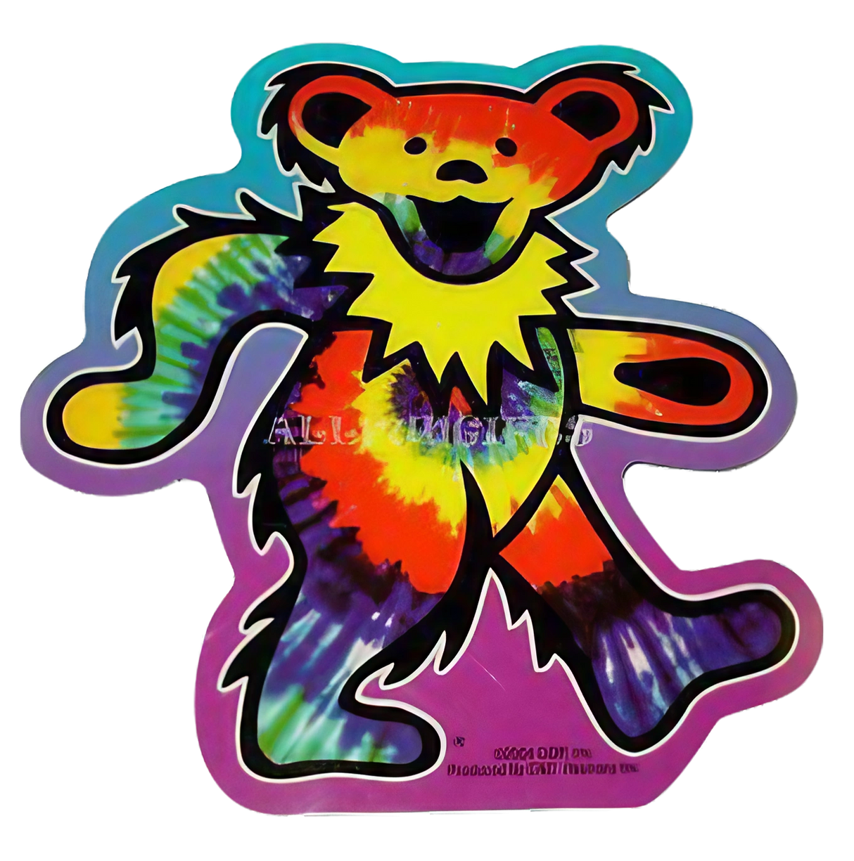 Colorful Grateful Dead Tie-Dye Bear Vinyl Sticker in Bear Shape on White Background