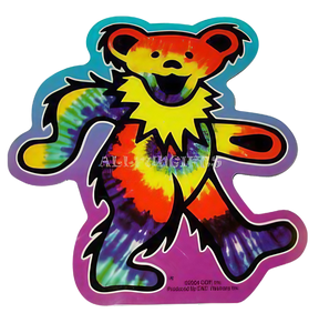Colorful Grateful Dead Tie-Dye Bear Vinyl Sticker in Bear Shape on White Background