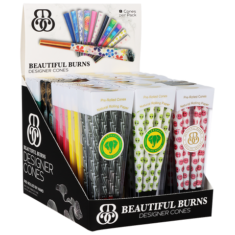 Beautiful Burns Designer Pre-Rolled Cones | Assorted Designs | 8pc | 30pk Display | 20pk Display